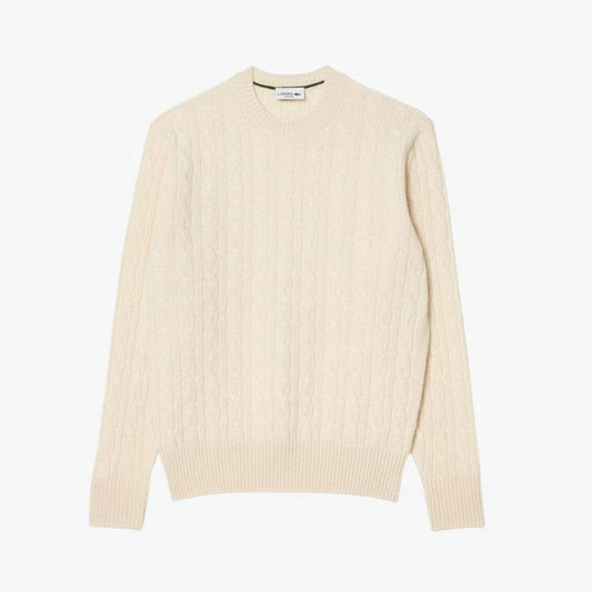 Cable Knit Carded Wool Crew Neck Sweater