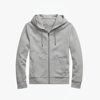 Doppelstrick-Kapuzenpullover mit durchgehendem Reißverschluss