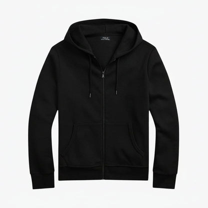 Doppelstrick-Kapuzenpullover mit durchgehendem Reißverschluss