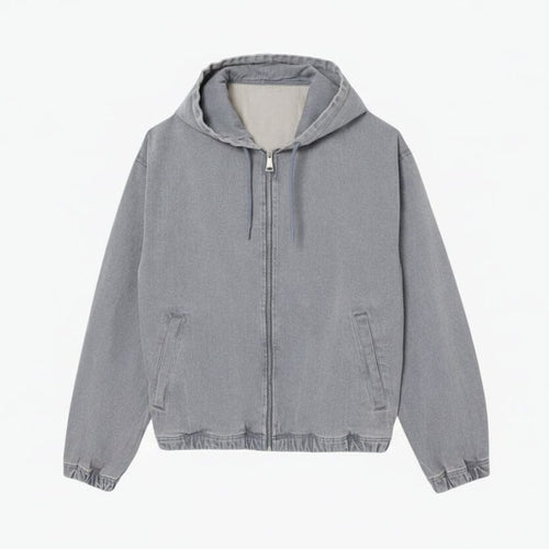 Jeansjacke mit Kapuze im Washed-Effect-Look