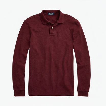 Mesh Langarm-Poloshirt