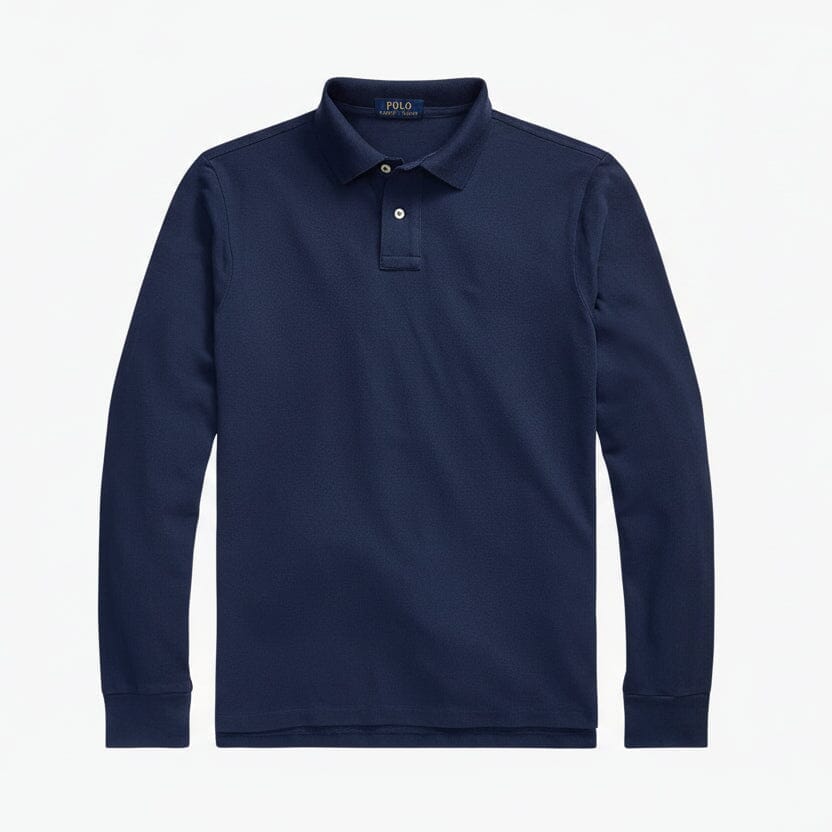 Mesh Langarm-Poloshirt