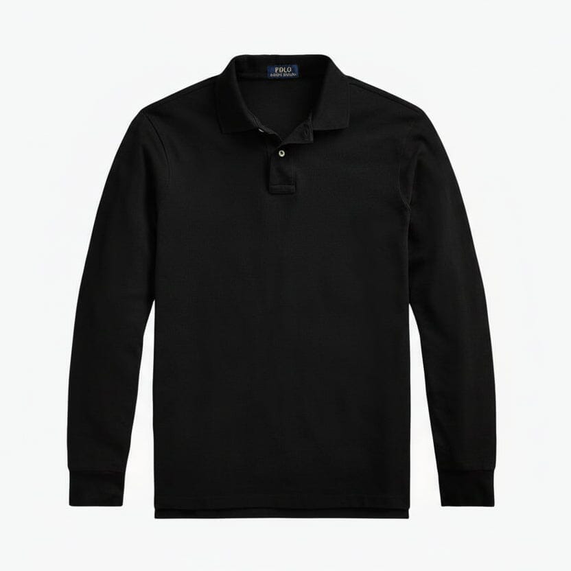 Mesh Langarm-Poloshirt