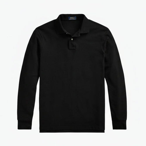 Mesh Langarm-Poloshirt