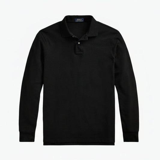 Mesh Langarm-Poloshirt