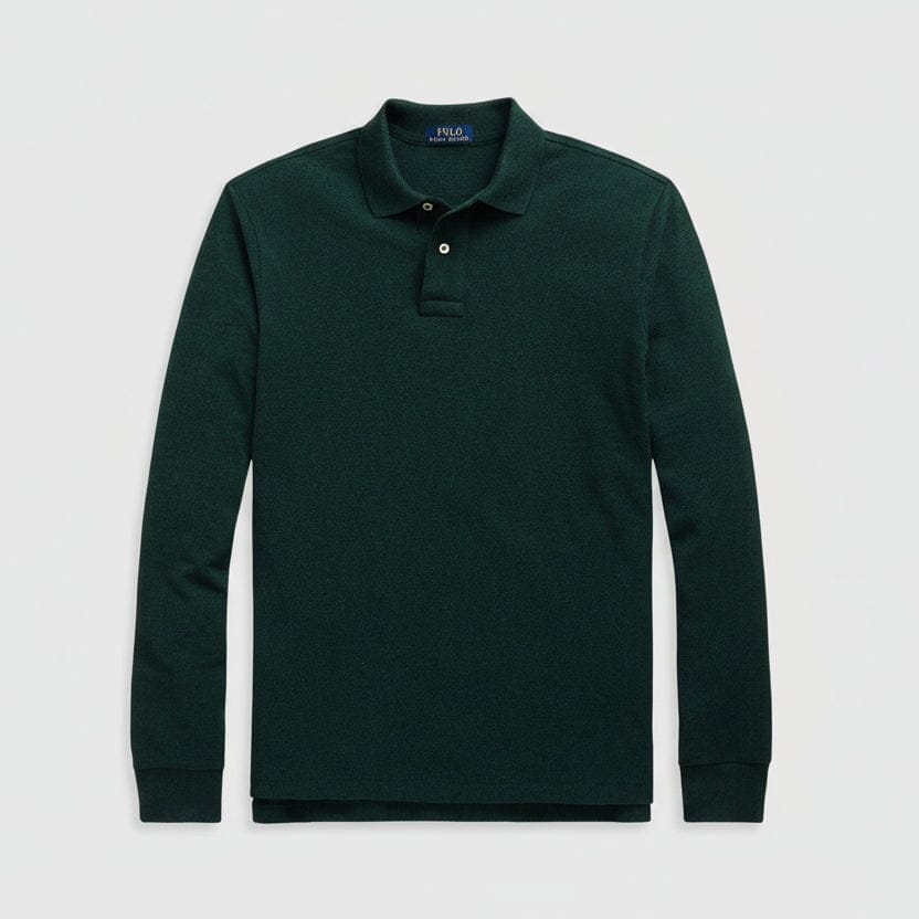 Mesh Langarm-Poloshirt