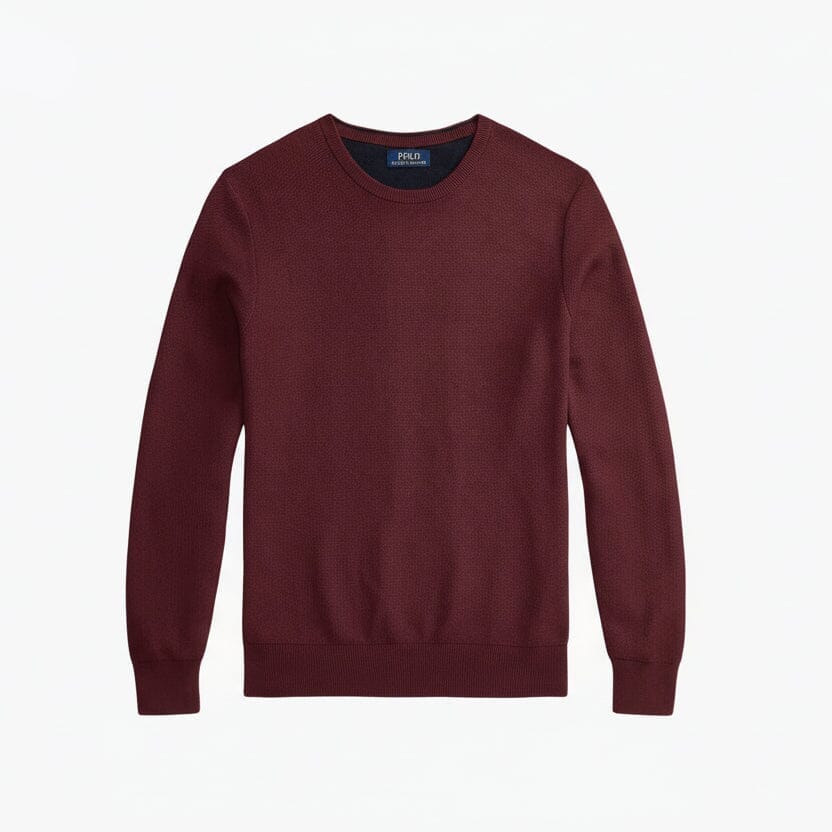 Mesh-Strick-Baumwollpullover mit Rundhalsausschnitt