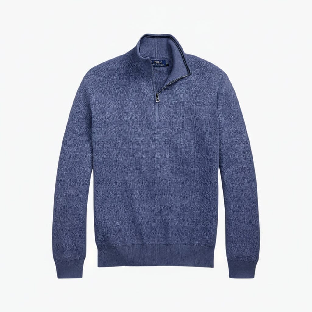 Mesh-Strickpullover aus Baumwolle mit Viertelreißverschluss