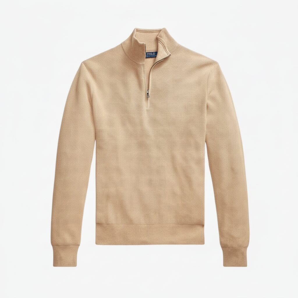 Mesh-Strickpullover aus Baumwolle mit Viertelreißverschluss