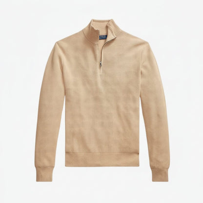 Mesh-Strickpullover aus Baumwolle mit Viertelreißverschluss