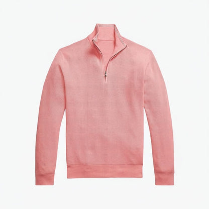 Mesh-Strickpullover aus Baumwolle mit Viertelreißverschluss